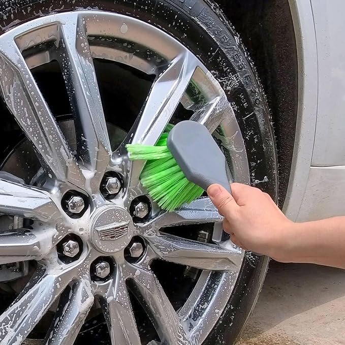 Wheel & Tire Brush Set for Car Rim Easy Dirt Removal Bristles with Comfortable Handle for Car Body Exterior Surface Carpet Truck SUV RV Motorcycle (Wheel Rim & Tire Brush Set)