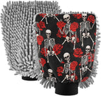 Qilmy Skeleton Rose Pattern Microfiber Chenille Car Wash Sponge Scratch Free Car Wash Mitt Absorbent Mitt Sponge for Trucks SUVs Car Washing Home Cleaning, Large