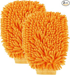 wuyaoyao 2PCS Car Wash Mitt, 10.14"×7.12" Chenille Microfiber Car Wash Mitts, Scratch-Free & Lint-Free, Absorbent Double Sided Clean Glove for Cars Cleaning, Auto Cleaning Supplies (Orange)
