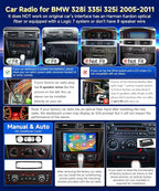 VQU 4G+64G Car Radio for BMW 3 Series 328i 335i 325i 2005-2011 Apple CarPlay Android Auto, 9 Inch IPS Touchscreen for 128i Stereo for BMW E90/E91/E92/E93 GPS Navi FM DSP SWC BT Rear Camera, No Fiber