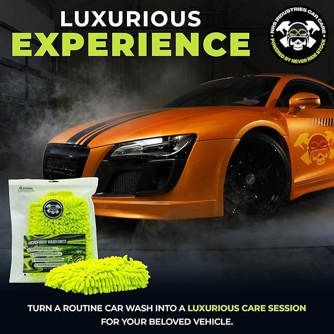 Never Ride Stock 4 Pack Microfiber Car Wash Mitt – Scratch-Free Chenille, Extra Thick & Ultra Absorbent – Safe for Black & Dark Paint – Lint-Free, Reusable Auto Cleaning Glove