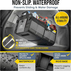 Compact Car Trunk Organizer 2-Section – Grocery, Tools, Cleaning Supplies Storage – Foldable Dual-Compartment Cargo Bin with Cover Net – Gray