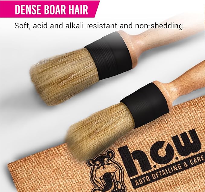 H.O.W Detailing Brush Set Ultra Soft Boars Hair Detailing Brushes 3 Pack, Detail Automotive Interior or Exterior, get Professional Results with Proper Detail Brushes Car Detailing
