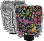 YETTASBIN Mexican Floral 2PCS Car Wash Mitts, Ultra Absorbent Chenille Microfiber Car Washing Gloves, Scratch-Free Lint-Free Auto Cleaning Mitt, Machine Washable Elastic Cuff Car Wash Sponge