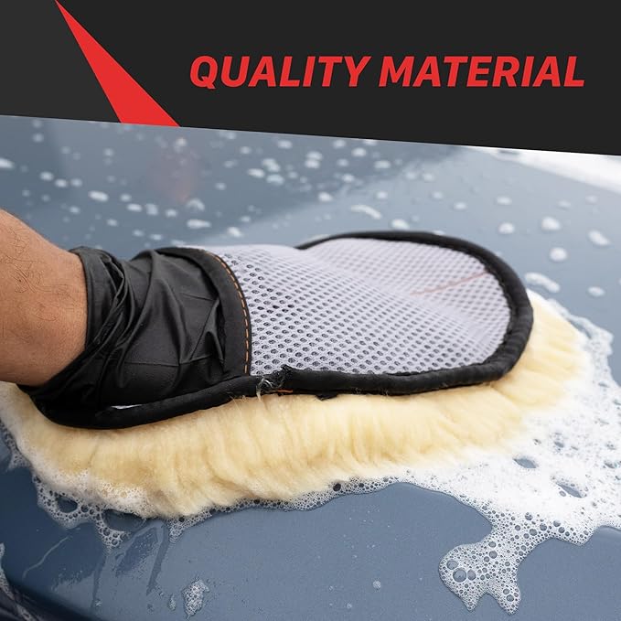 Maxshine Universal Premium Sheepskin Wool Wash Mitt – Ultra-Soft Real Lambswool Glove for Car Washing – Gentle, Scratch-Free Cleaning Pad for Safe Car Detailing & Paint Protection