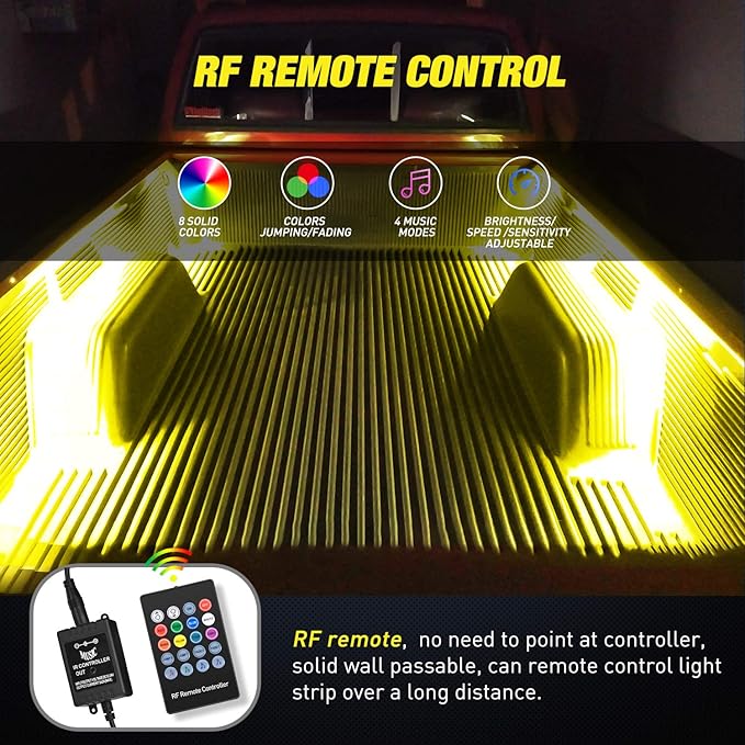 Nilight - TL-31 2PCS 60Inch RGB Truck Bed Light Strip Kit 180 LED RF Remote Control with On Off Switch Blade Fuse 2Way Splitter Extension Cable for Cargo Pickup Truck SUV RV Boat, 2 Years Warranty