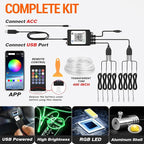 Interior Car LED Strip Lights, RGB 8-in-1 16 Million Colors Ambient Lighting Kit with 400 inches Fiber Optic Wireless APP & Remote Control Music Sync