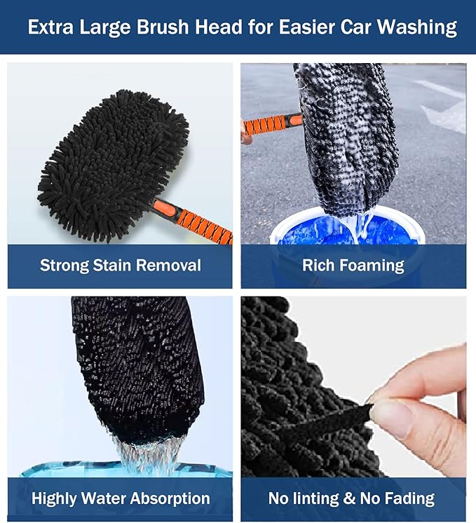 YeewayVeh Car Wash Brush Replacement Cover, Soft Microfiber Car Wash Mop Head Compatible with 55" Long Handle Car Wash Brush and 15° Curved Pole Car Wash Mop, Orange