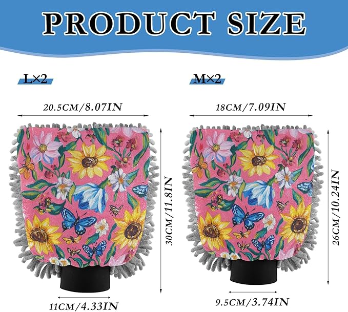 Oil Painting with Pink Flowers Car Wash Mitt Scratch Free Wash Mitts For Cars Washing Car Wash Drying