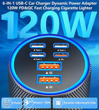 Car Charger USB C, Rombica 6 Port 120W USB-C&USB-A Car Power Cigarette Lighter Adapter Dual 45W PD/QC Multiport Type C Fast Charger for iPhone 17 17 Pro Max 16 15 14 13 12 11/Galaxy S26 S25/Pixel/iPad