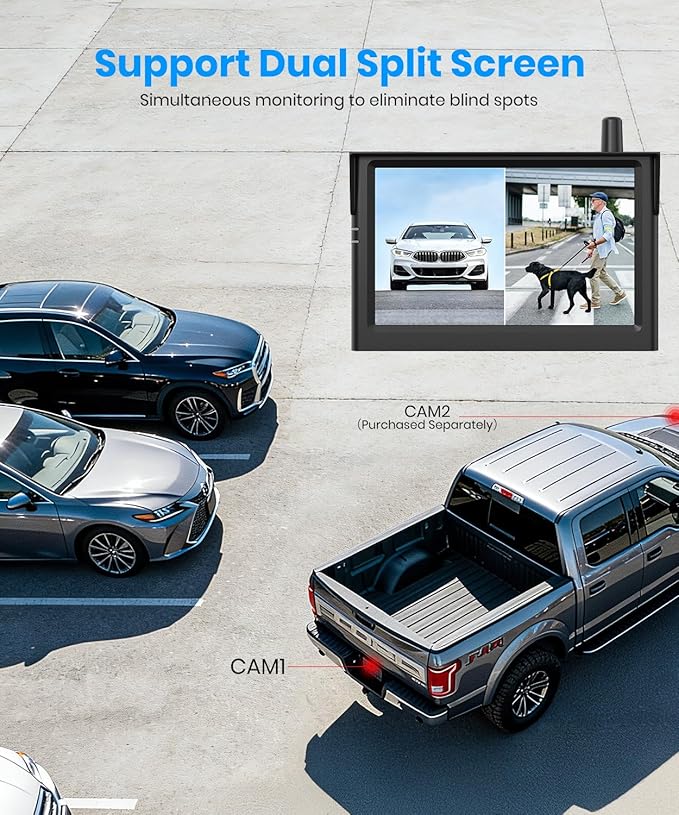 AUTO-VOX Solar Wireless Backup Camera:5" 1080P HD Monitor3-Minute Easy to Install & 5000mAh Battery Powered Back Up Camera SystemIP69K Waterproof Wide Angle Reverse Camera for Car Truck Trailer Vans