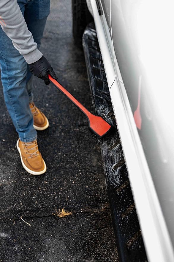 Detail Factory - Fender Well Brush - Ergonomic ProGrip Handle, Stiff Synthetic Bristles, Ergonomic Design, Clean Your Wheel Wells with Ease - Octane Underglow