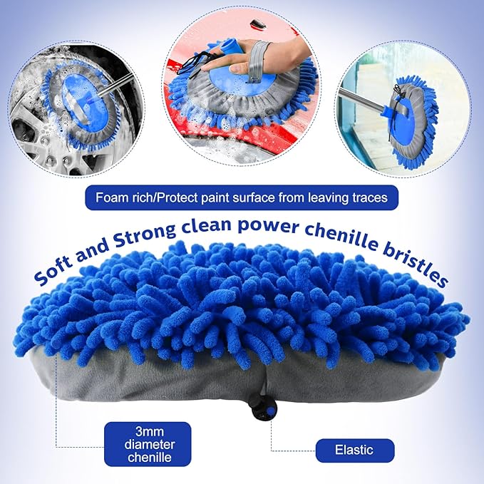 Layhit 5 Pcs Car Wash Mitt Set, Brush Not Included, Microfiber Mitt Cleaning Car Truck Washing Tools Kit RV Pickup Chenille Scratch Replacement (Royal Blue)