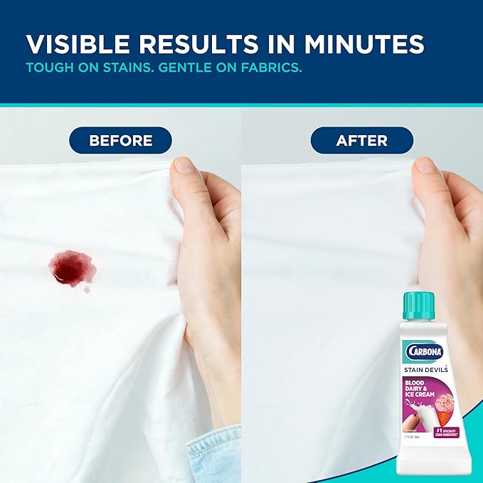 Carbona Stain Devils® #4 – Blood, Dairy & Ice Cream | Professional Strength Laundry Stain Remover | Multi-Fabric Cleaner | Safe On Skin & Washable Fabrics | 1.7 Fl Oz, 1 Pack