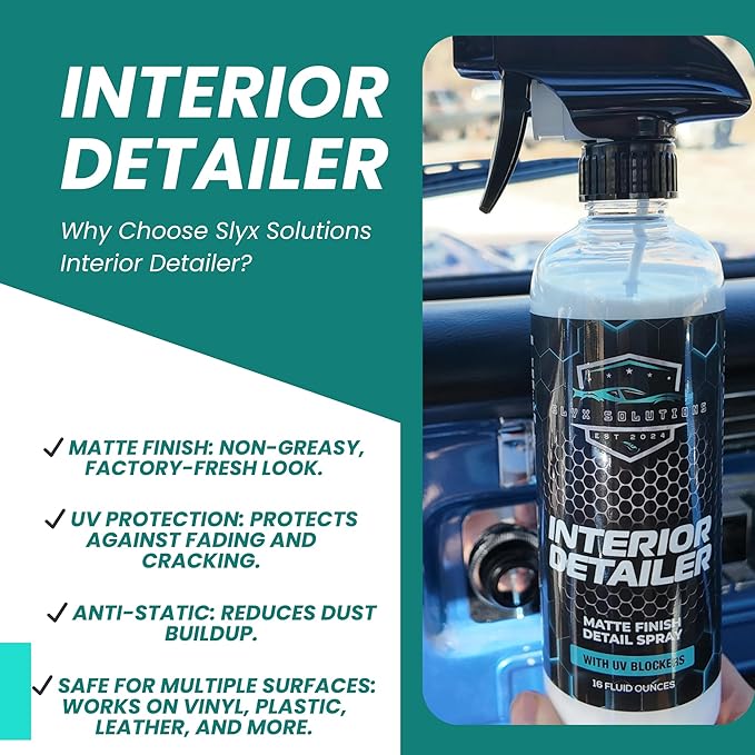 Interior Detailer – Clean, Protect & Restore | Matte Finish Spray for Dashboard, Vinyl, Plastic & Leather | Anti-Static, UV-Resistant, Non-Greasy Formula | 16 oz