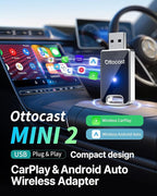 OTTOCAST Mini Edge, 2 in 1 Wireless Carplay Adapter & Wireless Android Auto Adapter for Apple iPhone Samsung or other AndroidPhone, USB Bluetooth Car Accessories for OEM Wired Carplay/Android Auto Car