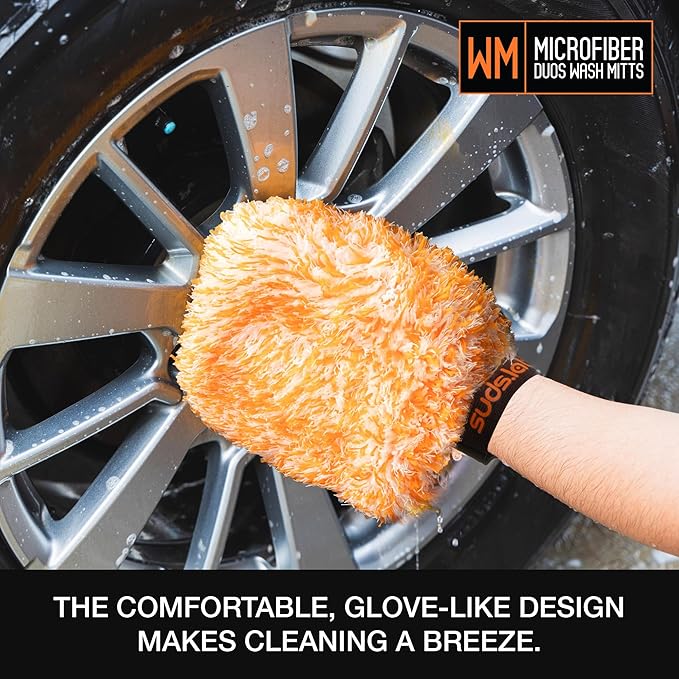 Suds Lab Microfiber Car Wash Mitts (2 Pack) Scratch Free Detailing, Cleaning, Washing Mitt 8"x10" Double-Sided