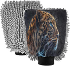 YETTASBIN Leopard 2PCS Car Wash Mitts, Ultra Absorbent Chenille Microfiber Car Washing Gloves, Scratch-Free Lint-Free Auto Cleaning Mitt, Machine Washable Elastic Cuff Car Wash Sponge