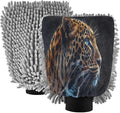 YETTASBIN Leopard 2PCS Car Wash Mitts, Ultra Absorbent Chenille Microfiber Car Washing Gloves, Scratch-Free Lint-Free Auto Cleaning Mitt, Machine Washable Elastic Cuff Car Wash Sponge