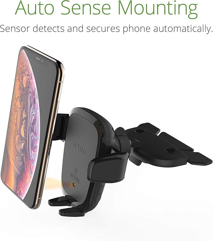 iOttie Auto Sense Qi Wireless Car Charger – Automatic Clamping Wireless Charging CD Slot & Air Vent Phone Mount Combo for iPhone, Samsung Galaxy, Google Pixel, Huawei, LG, and Other Smartphones
