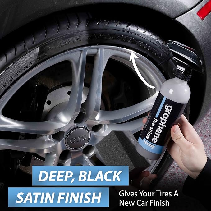 Torque Detail Graphene Tire Shine Spray - Long Lasting Deep Black Shine with No Sling - Graphene Protection Against UV Rays, Fading & Yellowing