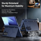 Poetic Revolution Flex Case for Galaxy Z Fold 7, [Hidden Foldable Kickstand][Hinge Protection][MagSafe Compatible], Full Body Shockproof Galaxy Z Fold 7 Cover with Built-in-Screen Protector, Navy Blue