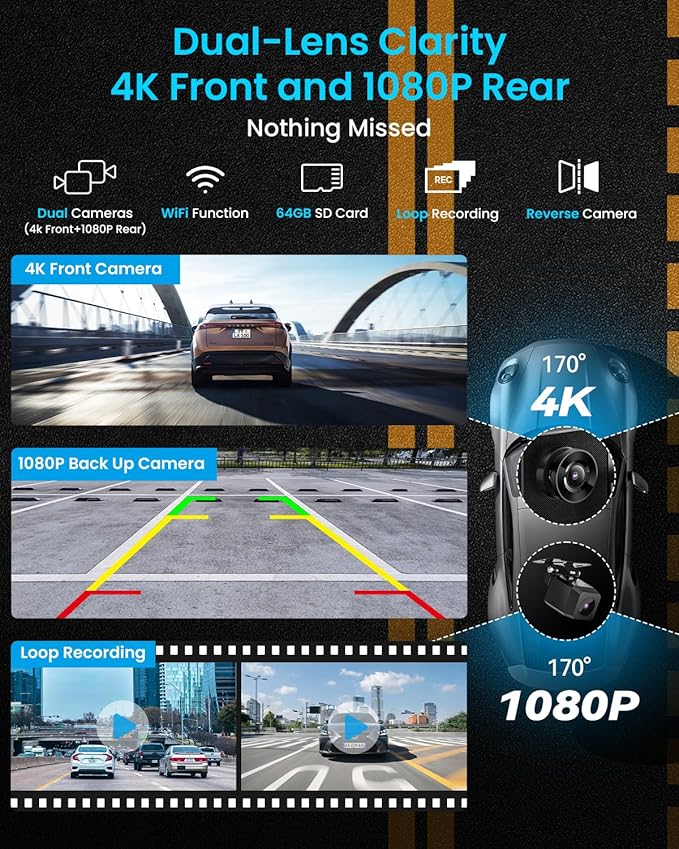 IK5 9" Wireless Apple CarPlay & Android Auto Screen, Portable Car Stereo with 4K Dash Cam & 1080p Backup Camera, Add CarPlay to Any Vehicle, Touchscreen, Mirror Link