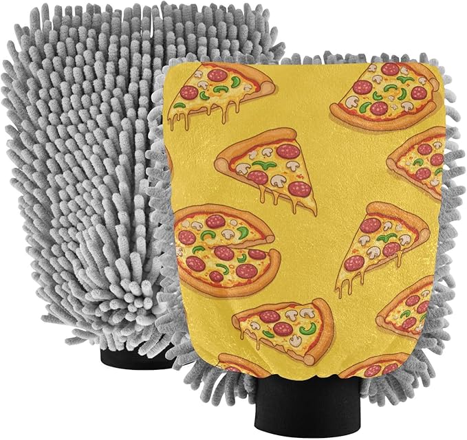 Qilmy Sliced Pizzas Microfiber Chenille Car Wash Sponge Scratch Free Car Wash Mitt Absorbent Mitt Sponge for Trucks SUVs Car Washing Home Cleaning, Medium
