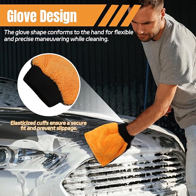 wuyaoyao 2PCS Car Wash Mitts, Soft Coral Fleece Cleaning Glove for Cars Washing, Scratch-Free & Lint-Free, Reusable Microfiber Wash Mitts, Automotive Cleaning Supplies, Car Accessories (Square Glove)