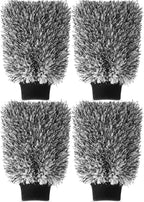 4 Pack Microfiber Car Wash Mitts Set 10x7 Inch Soft Suede Lining Car Wash Gloves, Highly Absorbent Scratch-Free Cleaning Cloths for Auto Detailing, Safe with All Soaps, Bucket(Black)