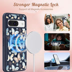 for Google Pixel 8A Case 6.1 Inch - Compatible with MagSafe Women Girls Cute Magnetic Protective Cover Kawaii Girly Blue Butterfly Heavy Duty Shockproof Design for Google Pixel 8A Phone Cases