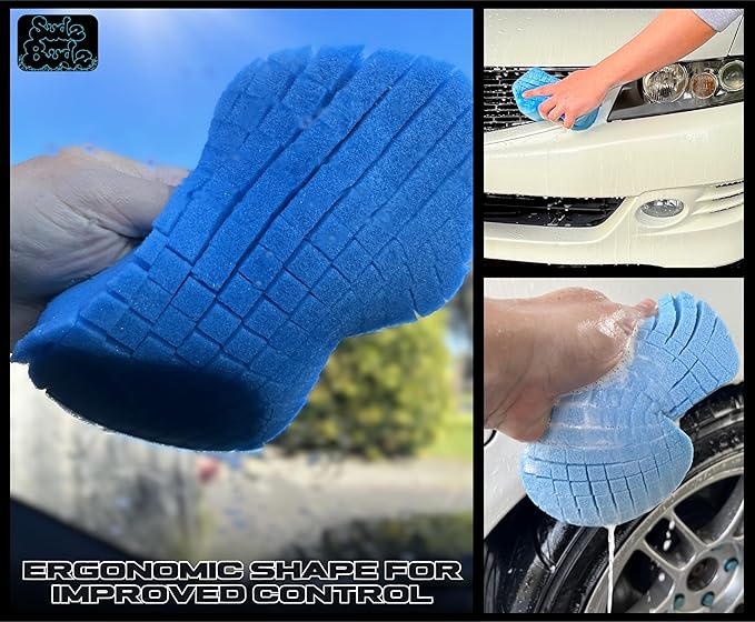 Sudz Budz® Premium Foam Ergonomic Grid Car Wash Sponge 1pc | Anti-Marring Sponge for Soap and Rinseless Washing | Cross-Cut, Easy Grip, Durable, Soft, Scratch-Free Car Cleaning and Detailing