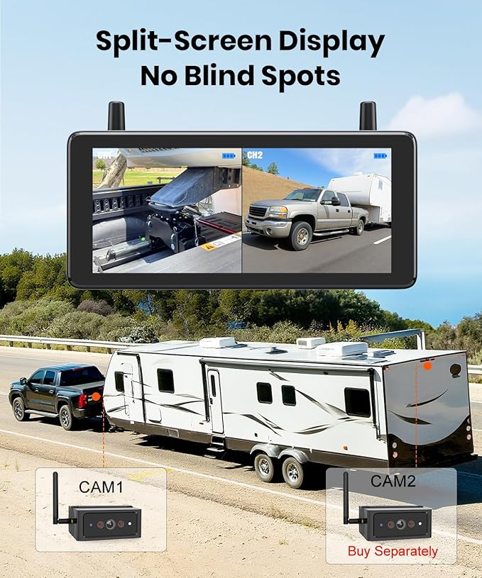 AUTO VOX Wireless Backup Camera Magnetic:Portable No Wiring 1 Min Install Trailer Hitch Camera,2-Channel HD 1080P Car Monitor & IR Night Vision Back Up Camera Systems for Truck,RV (7.2 inch)