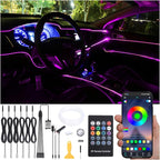 Car Interior Strip Lights, 6 in 1 Multicolor RGB Car Ambient Lighting Kit, 8m Fiber Optic EL Neon Tube Light, DIY Mode Music Sync RF Remote Control + APP Control DC 12V
