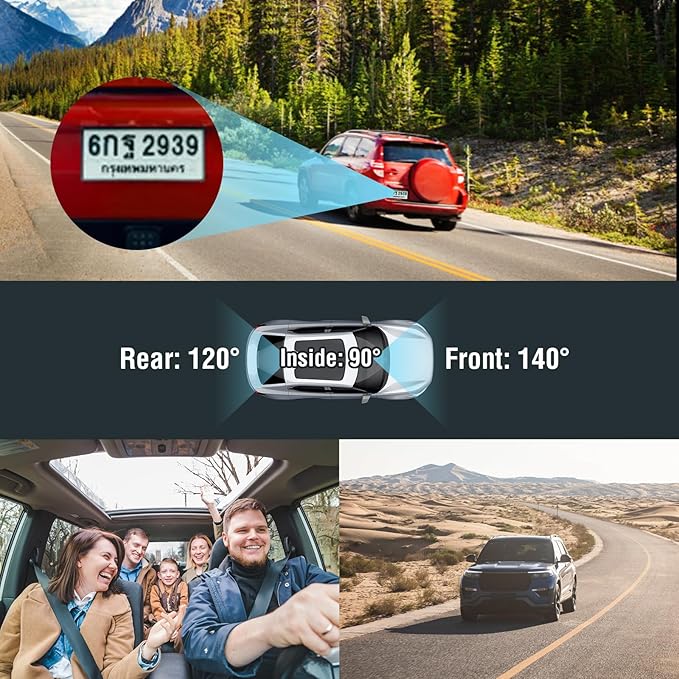 3 Channel Dash Cam Front Rear Inside, 4 inch Screen Dash Camera for Cars, 1296P Full HD Dash Cam Dual Lens Car Dash Camera with Loop Recording, Wide Angle