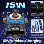Wireless Car Phone Charger Holder, Smart Auto-Clamping Fast Charging Car Phone Holder with Atmosphere Lights, Rotating Air Vent Mount Compatible with All Smartphones (Black)
