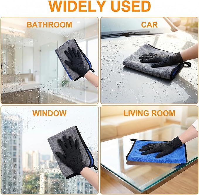 4 Pack Microfiber Towels for Cars, 15.7 x 15.7 inch Thick Plush Cleaning Cloth, Highly Absorbent Professional Grade Drying Towel Set for Car Detailing Household Cleaning, 800GSM(Blue/Grey)