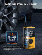 AstroAI Tire Inflator L7S Portable Air Compressor Cordless Bike Air Pump with Digital Dual Values Display, 150 PSI Car Tires Pump with LED Lights Air Pump for Auto, Motorcycles, Bikes, Balls Yellow