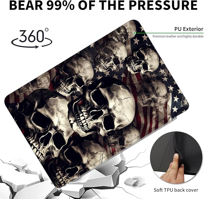 for Kindle Paperwhite Case,6.8" Kindle Paperwhite 11th Generation Case and Kindle Paperwhite Signature Edition,360 Degree Rotating Stand Leather Cover with Auto Wake/Sleep,Skull American Flag