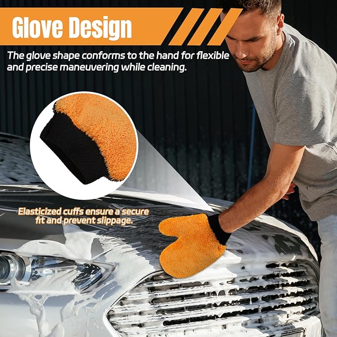 wuyaoyao 2PCS Car Wash Mitts, Soft Coral Fleece Cleaning Glove for Cars Washing, Scratch-Free & Lint-Free, Reusable Microfiber Wash Mitts, Automotive Cleaning Supplies, Car Accessories (Thumb Glove)