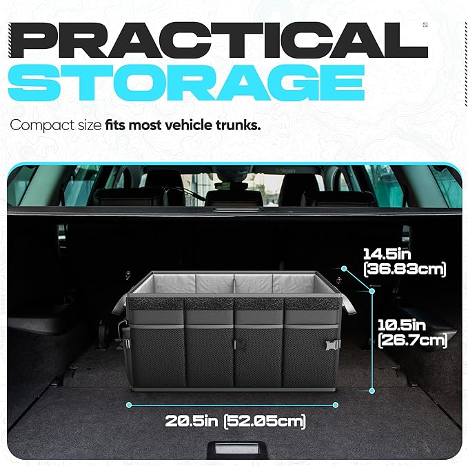 FORTEM Trunk Organizer For SUV Car Trunk Organizer, Foldable Storage, Car Accessories for Women Men, Collapsible Bag, Perfect Christmas Gifts, 600D Oxford, Non Slip Bottom, Straps, Soft Cover (50L)