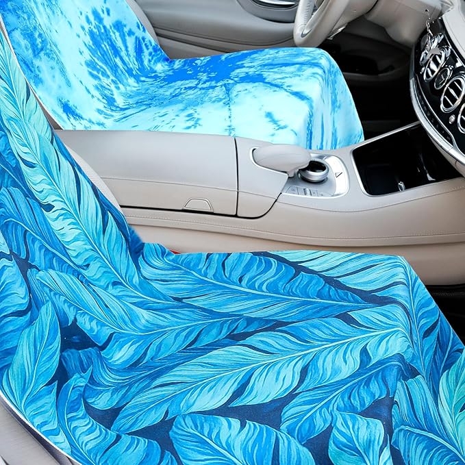 Hahafelt 4 Pack Car Seat Towel Covers with Storage Bag, 63 x 32 Inch Universal Non Slip Waterproof Sweat Protector for Car Truck, Gym Swimming Running, Machine Washable (Ocean Landscape)