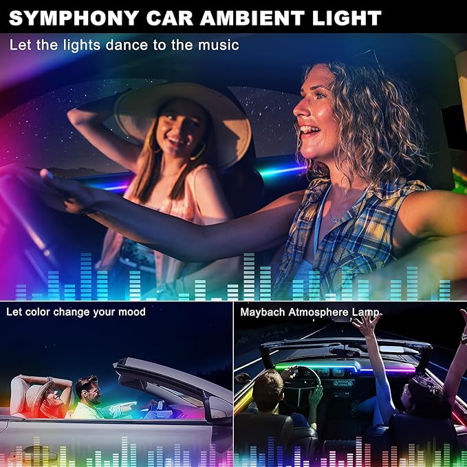 Dreamcolor Acrylic Interior Car LED Strip Light with Wireless APP, RGB 6 in 1 with 175 inches 612 LEDs Fiber Optic Car Ambient Lighting Kits, Dynamic Chasing Music Sync Neon LED Strip Lights for Car