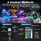 18PCS Motorcycle RGB LED Light Kit with Brake Turn Signal, Multicolor Underglow Lights with APP/RF Remote, Neon Accent Lights Dual Zone Waterproof 12V for Touring, Bagger & Large Cruiser Motorcycle