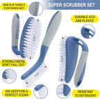 Scrub Brush Set of 6 pcs - Red or Blue Randomly Color, Cleaning Shower Scrubbers with Squeegee for Shower Glass & Adhesive Wall Hooks Including Grout Cleaner Brush for Cleaning Bathroom, Tile