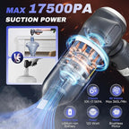 SakerPlus Car Vacuum Portable Cordless, 3-in-1 Hand Held Mini Vacuum Cleaner 17500PA High Power, Handheld Vacuum & Air Duster for Suction, Blowing, Inflating & Deflating, Ideal for Car Home Office