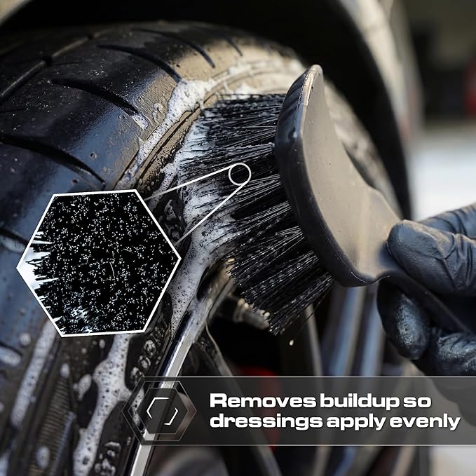 Blackline Stiff Bristle Tire Brush - Heavy Duty Car Detailing Tool for Tires - High-Performance Deep Cleaning Brush - Ideal for Tough Dirt & Grime Removal - Premium Auto Care Accessory