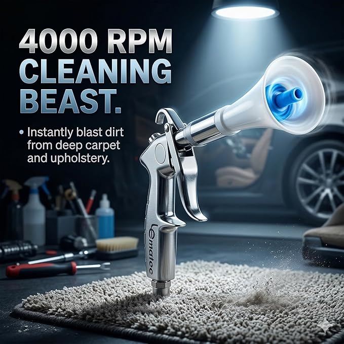 LE LEMATEC Tornado Air Gun for Air Compressor - 4000 RPM, Compact & Lightweight, Low Noise - Ideal Air Gun for Car Detailing and Cleaning Upholstery, Carpets, Furniture