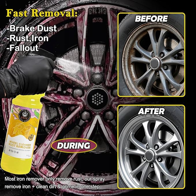 Wheel Cleaner Rust Remover, Car Wheel & Rim Finish Iron Remover Spray, Car Detailing Suppliers Rapid Removal of Surface Contaminants, Brake Dust and Rust, Auto Wheel Polish Shine Stuff-17.6 Fl.Oz