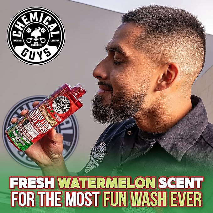 Chemical Guys CWS20864M Car Wash Starter Bundle - Watermelon Snow Foam Car Wash Soap, 64 oz (Half Gallon) Watermelon Scent + Chenille Wash Mitt (2 Items) Works on Cars, Trucks, SUVs, RVs & More